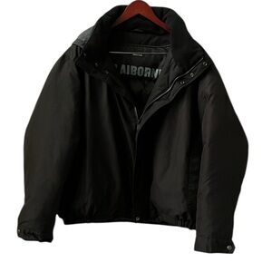 Claiborne Unisex Down Puffer Black Bomber Warm Winter Coat w hood 2X XXL